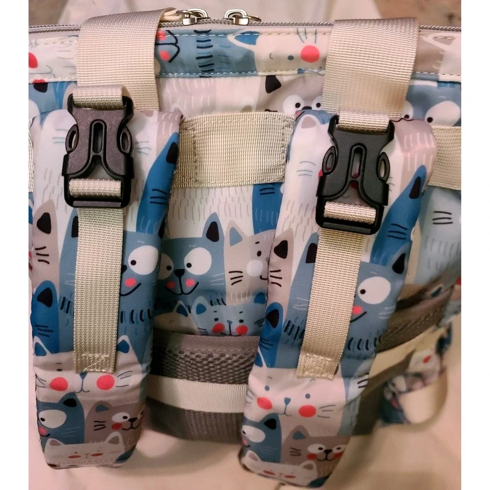 Diaper Bag Backpack Cat Print Blue Grey‎ White USB Charging Port Laprop Travel